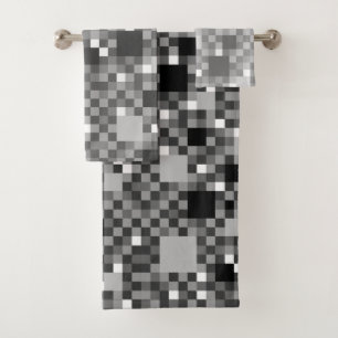 Digitale zwarte en grijze Pixelated Little Squares Bad Handdoek