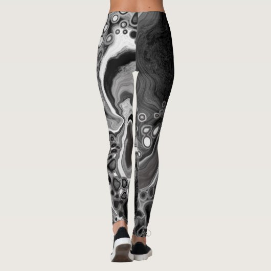 Digitale zwarte en witte marmer leggings (Achterkant)