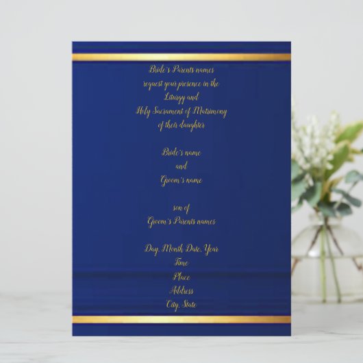 Dignified Cobalt Blue Wedding Invitation Kaart (Staand voorkant)