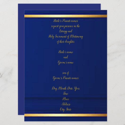 Dignified Cobalt Blue Wedding Invitation Kaart (Voorkant / Achterkant)