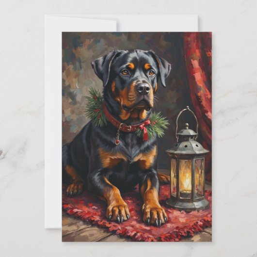 Dignified Rottweiler Dog Christmas Lantern Feestdagenkaart (Voorkant)
