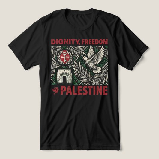 Dignity, Freedom, Palestine Tri-Blend Shirt (Design voorkant)