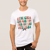 Dijen en Kerstvibes Retro Groovy Tri-Blend Shirt (Voorkant)