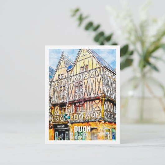 Dijon Frankrijk Beroemde Reisplaats Waterverf Briefkaart (Staand voorkant)