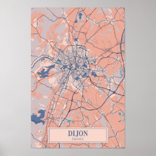 Dijon Frankrijk Winderige Stad Kaart Reizen Poster