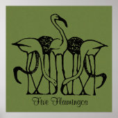 Dijsselhof - Vijf flamingo's, beeldende kunst, Poster (Voorkant)