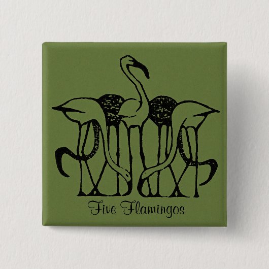 Dijsselhof - Vijf flamingo's, beeldende kunst, Vierkante Button 5,1 Cm (Voorkant)
