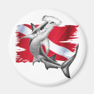 Dijvlag met hamerhaaienduiker omlaag magneet