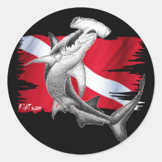 Dijvlag met hamerhaaienduiker omlaag ronde sticker