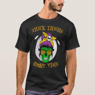 Dik Dijen Spooky Vibes Messy Bun Momster Hallow T-shirt