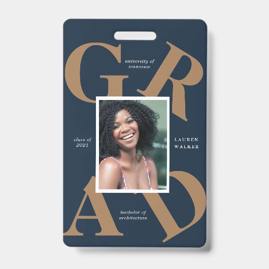 dik gedrukt script schoolkleuren afstudeeraankondi badge (Voorzijde)