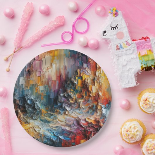 Dik gestructureerd verfpatroon papieren bordje (Feest)