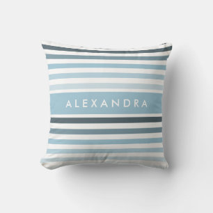  dik patroon en naam in Aqua Blue Kussen
