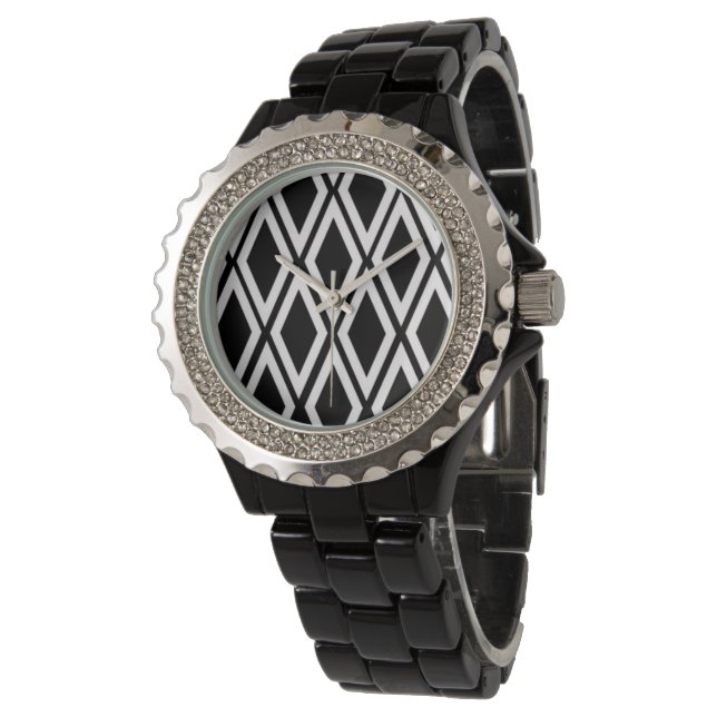 Dik zwart en wit diamantpatroon horloge (Gekanteld)