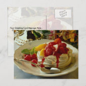 Dikke aardbei, frambozen, perzikcake briefkaart (Voorkant / Achterkant)