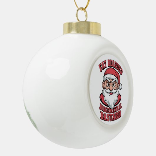 Dikke Bearded Oordelende Bastaard Hilarisch Santa Keramische Bal Ornament (Links)