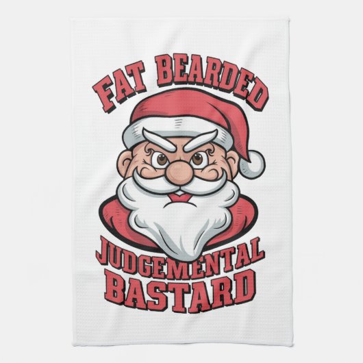 Dikke Bearded Oordelende Bastaard Hilarisch Santa Theedoek (Verticaal)