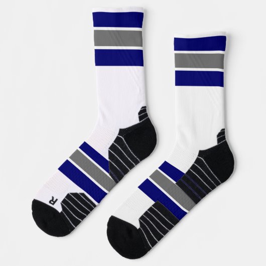 Dikke Blauwe Witte Grijze Strip Sokken (Links)