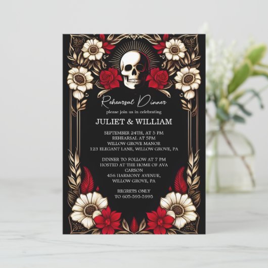 Dikke Claret Ruby Heart Rood Zwart Repetitie Diner Kaart (Staand voorkant)