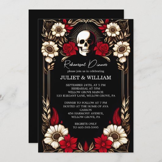 Dikke Claret Ruby Heart Rood Zwart Repetitie Diner Kaart (Voorkant / Achterkant)