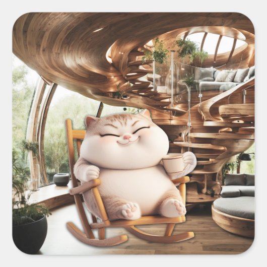 Dikke en bruisende koffietijd vierkante sticker (Voorkant)