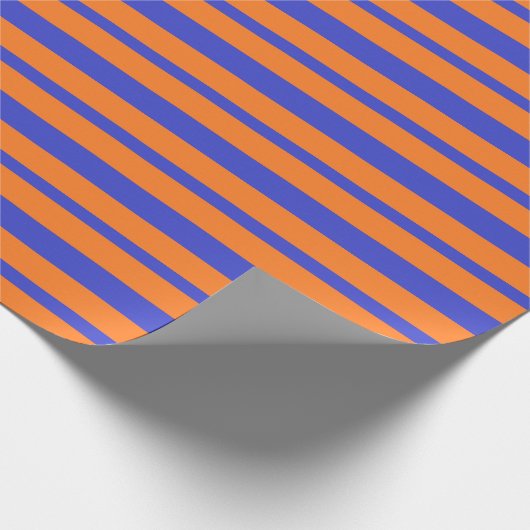 Dikke en Dunne Blauwe en Oranje Strepen Cadeaupapier (Hoek)