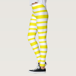Dikke en Dunne Gele en Witte Strepen Leggings