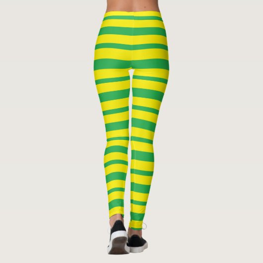 Dikke en Dunne Groene en Gele Strepen Leggings (Achterkant)