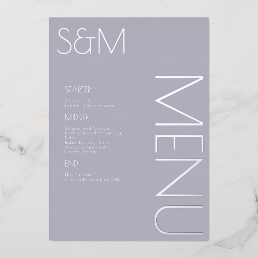 Dikke initiële trouwpers zilveren menukaarten folie uitnodiging (Voorkant)