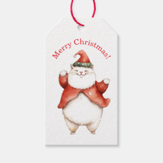 DIKKE KAT IN SANTA HOED KADOETIKET CADEAULABEL