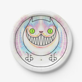 Dikke kat met een Cheshire Cat Grin Paper Bord