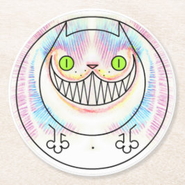 Dikke kat met een Cheshire Cat Grin Paper Onderzet Ronde Kartonnen Onderzetter