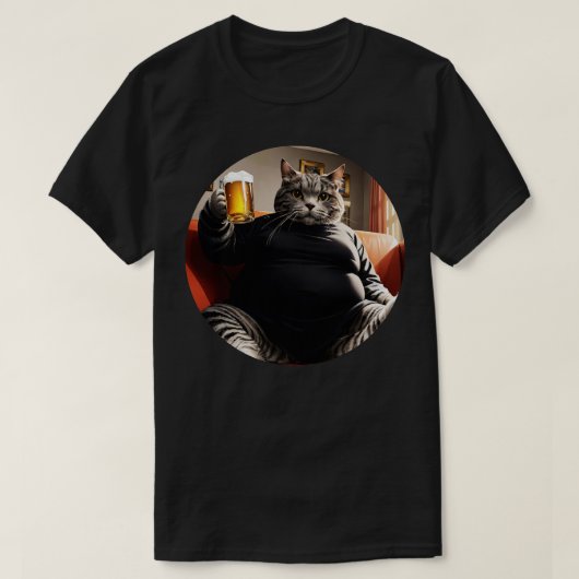 Dikke kat met glas bier t-shirt (Design voorkant)
