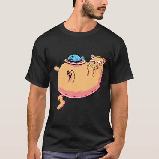 Dikke kat met vis t-shirt (Voorkant)