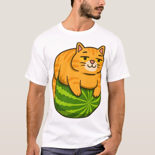 Dikke Kat op Watermeloen Meme T-shirt (Voorkant)
