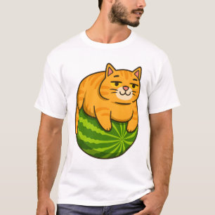 Dikke Kat op Watermeloen Meme T-shirt