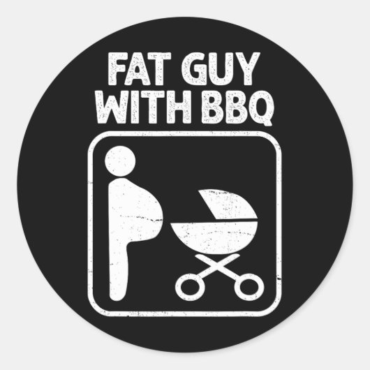 Dikke kerel met BBQ Ronde Sticker (Voorkant)