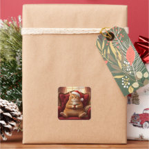 Dikke Kerstman Kat met Stickers voor Warme Chocola