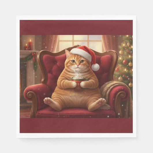 Dikke Kerstman Kat met Warme Chocolade Servetten (Voorkant)