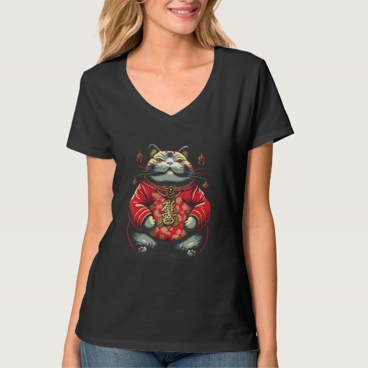 Dikke Lieve Kat Japanse Samurai Sumo Dier 2 T-shirt (Voorkant)