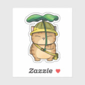 Dikke Oranje kat met bladparaplu Sticker (Vel)