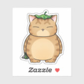 Dikke Oranje kat met bladparaplu Sticker (Vel)