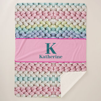 Dikke Pastel Brei Monogram Met Naam Cadeau Sherpa Deken