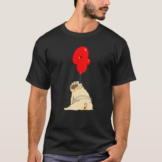 Dikke Pug 4e Verjaardag Kinderballonfeest T-shirt (Voorkant)