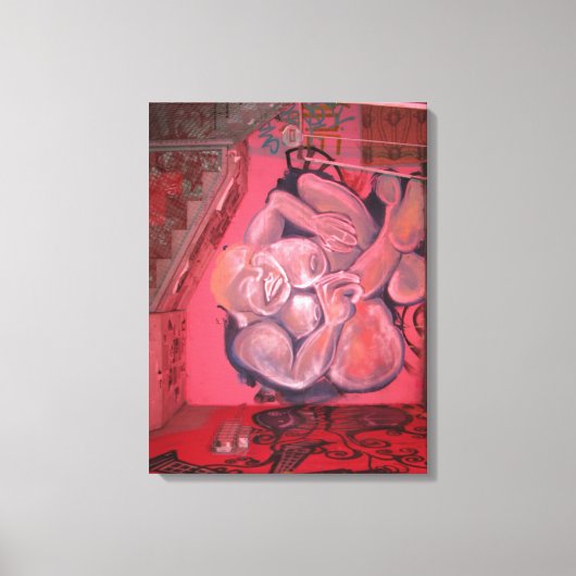 Dikke Rode Dame Graffiti Straatkunst, echte wereld Canvas Afdruk (Voorkant)