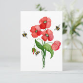 Dikke rode papaver en hommels bedankkaart (Staand voorkant)