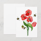 Dikke rode papaver en hommels bedankkaart (Voorkant / Achterkant)