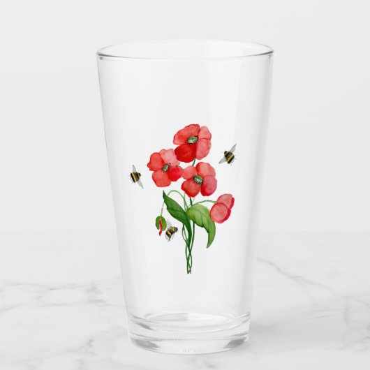 Dikke rode papaver en hommels glas (Voorkant)