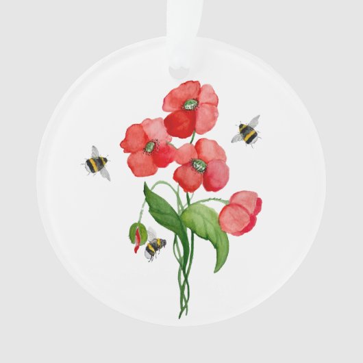 Dikke rode papaver en hommels ornament (voorkant)