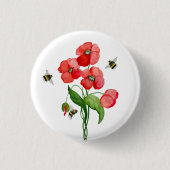 Dikke rode papaver en hommels ronde button 3,2 cm (Voorkant)
